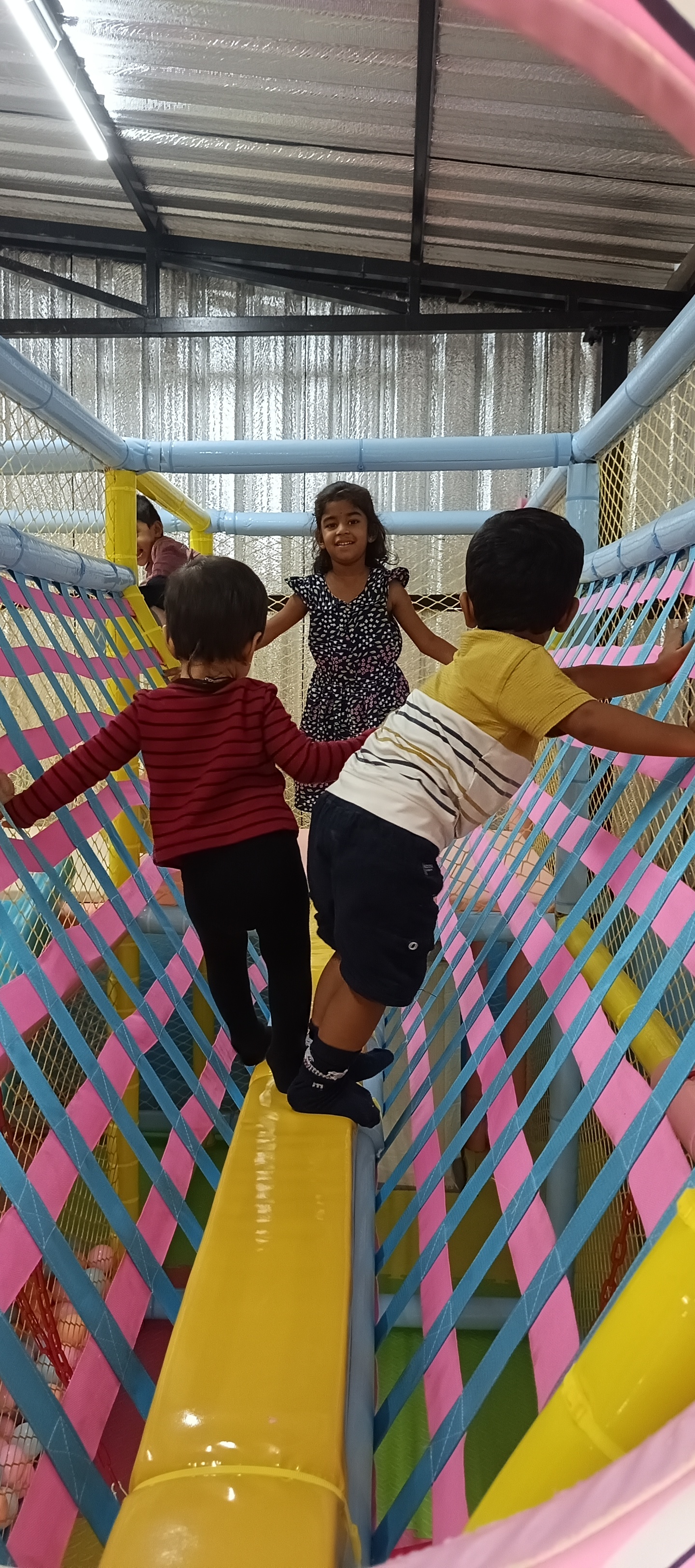 Kids crossing safe indoor net bridge adventure course